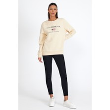 Süperlife Kadın Bisiklet Yaka Rahat Kalıp Içi Polarlı 3 Iplik Amerikan Baskılı Swetashırt SPR24SWK26