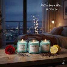%100 Doğal Kokulu Soya Wax Mum – 40 cc – El Yapımı – Çeşitli Kokular-Mavi 3'lü Set