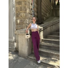 Yüksek Bel Palazzo Metal Düğmepantolon