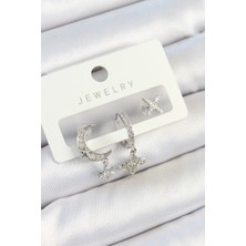 Pirinç Zİrkon Taşlı Gül Ve Papatya Model Gümüş Renk 3'lü Çift Kadın Küpe