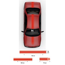 Fiat 3 Için Özel Yeni Uyumlu Aksesuar Kaput-Tavan-Bagaj Çift Şerit Oto Özel Yeni Sticker Kırmızı 20*120 CM-20*100 Cm-75*20 cm