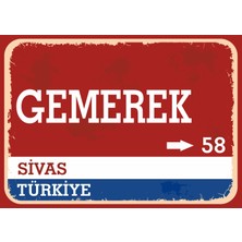 Sivas Gemerek Retro Sokak Yön Tabelası Vintage Pvc Dekota Uv Poster Yapışkanlı 35X25