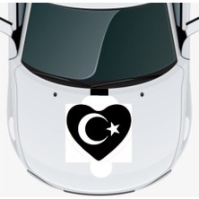 Kalp Türk Bayrağı Oto Kaput Sticker 40 x 40 cm