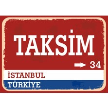 Istanbul Taksim Retro Sokak Yön Tabelası Vintage Pvc Dekota Uv Poster Yapışkanlı 35X25