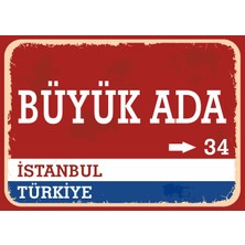 Istanbul Büyük Ada Retro Sokak Yön Tabelası Vintage Pvc Dekota Uv Poster Yapışkanlı 35X25