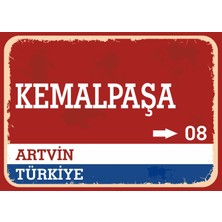 Artvin Kemalpaşa Retro Sokak Yön Tabelası Vintage Pvc Dekota Uv Poster Yapışkanlı 35X25