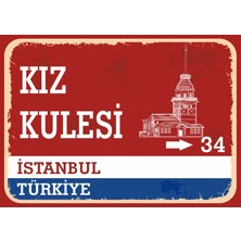 Istanbul Kız Kulesi Retro Sokak Yön Tabelası Vintage Pvc Dekota Uv Poster Yapışkanlı 35X25