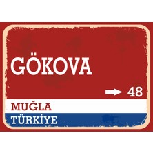 Muğla Gökova Retro Sokak Yön Tabelası Vintage Pvc Dekota Uv Poster Yapışkanlı 35X25