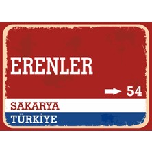Sakarya Erenler Retro Sokak Yön Tabelası Vintage Pvc Dekota Uv Poster Yapışkanlı 35X25