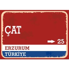 Erzurum Çat Retro Sokak Yön Tabelası Vintage Pvc Dekota Uv Poster Yapışkanlı 35X25