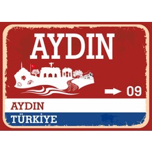 Aydın #2 Retro Sokak Yön Tabelası Vintage Pvc Dekota Uv Poster Yapışkanlı 35X25