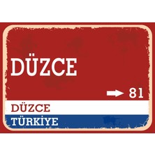 Düzce Retro Sokak Yön Tabelası Vintage Pvc Dekota Uv Poster Yapışkanlı 35X25