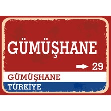 Gümüşhane Retro Sokak Yön Tabelası Vintage Pvc Dekota Uv Poster Yapışkanlı 35X25