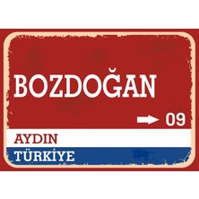 Aydın Bozdoğan Retro Sokak Yön Tabelası Vintage Pvc Dekota Uv Poster Yapışkanlı 35X25