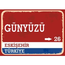 Eskişehir Günyüzü Retro Sokak Yön Tabelası Vintage Pvc Dekota Uv Poster Yapışkanlı 35X25