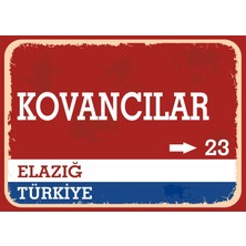 Elazığ Kovancılar Retro Sokak Yön Tabelası Vintage Pvc Dekota Uv Poster Yapışkanlı 35X25