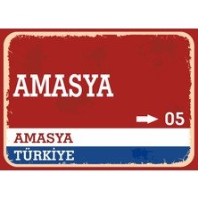 Amasya Retro Sokak Yön Tabelası Vintage Pvc Dekota Uv Poster Yapışkanlı 35X25