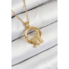 316L Çelik Zirkon Taşlı Döner Güneş Model Gold Renk Kadın Kolye