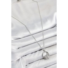 316L Çelik Zirkon Taşlı Düğüm Model Gümüş Renk Kadın Kolye