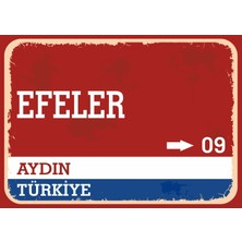 Aydın Efeler Retro Sokak Yön Tabelası Vintage Pvc Dekota Uv Poster Yapışkanlı 35X25