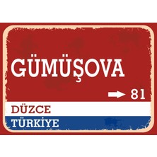 Düzce Gümüşova Retro Sokak Yön Tabelası Vintage Pvc Dekota Uv Poster Yapışkanlı 35X25