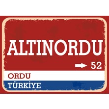 Ordu Altınordu Retro Sokak Yön Tabelası Vintage Pvc Dekota Uv Poster Yapışkanlı 35X25