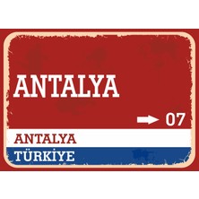 Antalya #1 Retro Sokak Yön Tabelası Vintage Pvc Dekota Uv Poster Yapışkanlı 35X25