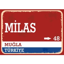 Muğla Milas Retro Sokak Yön Tabelası Vintage Pvc Dekota Uv Poster Yapışkanlı 35X25
