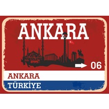 Ankara #4 Retro Sokak Yön Tabelası Vintage Pvc Dekota Uv Poster Yapışkanlı 35X25