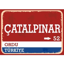 Ordu Çatalpınar Retro Sokak Yön Tabelası Vintage Pvc Dekota Uv Poster Yapışkanlı 35X25
