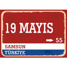 Samsun 19 Mayıs Retro Sokak Yön Tabelası Vintage Pvc Dekota Uv Poster Yapışkanlı 35X25