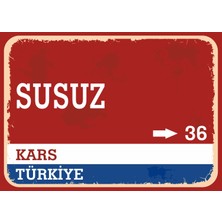 Kars Susuz Retro Sokak Yön Tabelası Vintage Pvc Dekota Uv Poster Yapışkanlı 35X25
