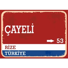 Rize Çayeli Retro Sokak Yön Tabelası Vintage Pvc Dekota Uv Poster Yapışkanlı 35X25