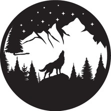 Gece Bozkurt ve Dağlar Duvar Dekor Sticker 40 x 40 cm