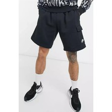 Sportswear Club Fleece Erkek Siyah Kargo Cepli Şort