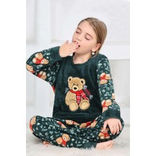 Kız Çocuk Ayıcık Desenli Göz Bantlı Peluş Polar Pijama Takımı