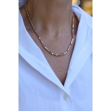 14 Ayar Altın Üç Renkli Geometrik Şekilli Zarif Kolye