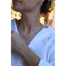 14 Ayar Beyaz Altın Baget Taşlı Su Yolu Set