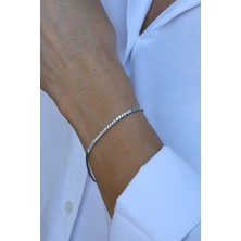 14 Ayar Beyaz Altın Baget Taşlı Su Yolu Bileklik