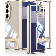 Galaxy Z Fold 7 Kılıf Kamera Korumalı Şeffaf Tasarımlı Zore LEGO Standlı Kapak - Gold