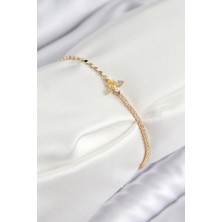 Pirinç Zirkon Taşlı Arı Model Ezme Zincir Gold Renk Kadın Bileklik
