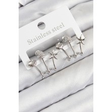 Pirinç Zirkon Taşlı Deniz Yıldızı ve Istiridye Model Gümüş Renk Kadın Küpe