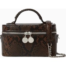 Stella Mccartney Python Desenli Shaggy Deer Vegan Deri, Lüks Zincir Detaylı Kozmetik ve Omuz Çantası