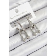 Pirinç Zirkon Taşlı Tifany Model Gümüş Renk Kadın Küpe