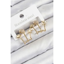 Pirinç Zirkon Taşlı Deniz Yıldızı ve Istiridye Model Gold Renk Kadın Küpe