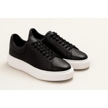 Growish GR0309 Hakiki Özel Yapım Floter Deri 44 Numara Yüksek Eva Taban Koku Yapmayan Siyah Sneakers Erkek Ayakkabı