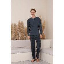 Erkek Interlok Rahat Kalıp Sıfır Yaka Yüksek Kalite Pamuk Pijama Takımı 16675