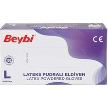 Beybi Lateks Pudralı Muayene Eldiveni Large Beyaz 100"LÜ