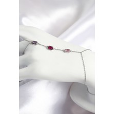Renkli Zirkon Taşlı Dikdörtgen Model Gümüş Renk Kadın Şahmeran
