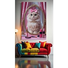 Özkacar Group Makyaj Yapan Kedi V1 Ev Duvar Salon Güzellik Salonu Ofis Dükkan Dekarasyon Kanvas Tablo